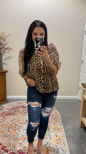 Leopard Top With Sheer Sleeves