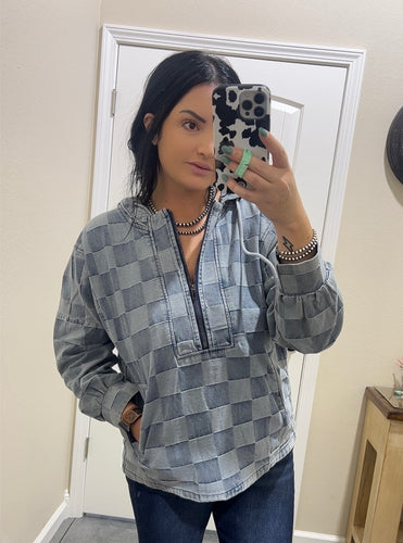 Denim Checkered Pullover