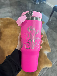 Hot Pink Cactus 30oz Water Bottle